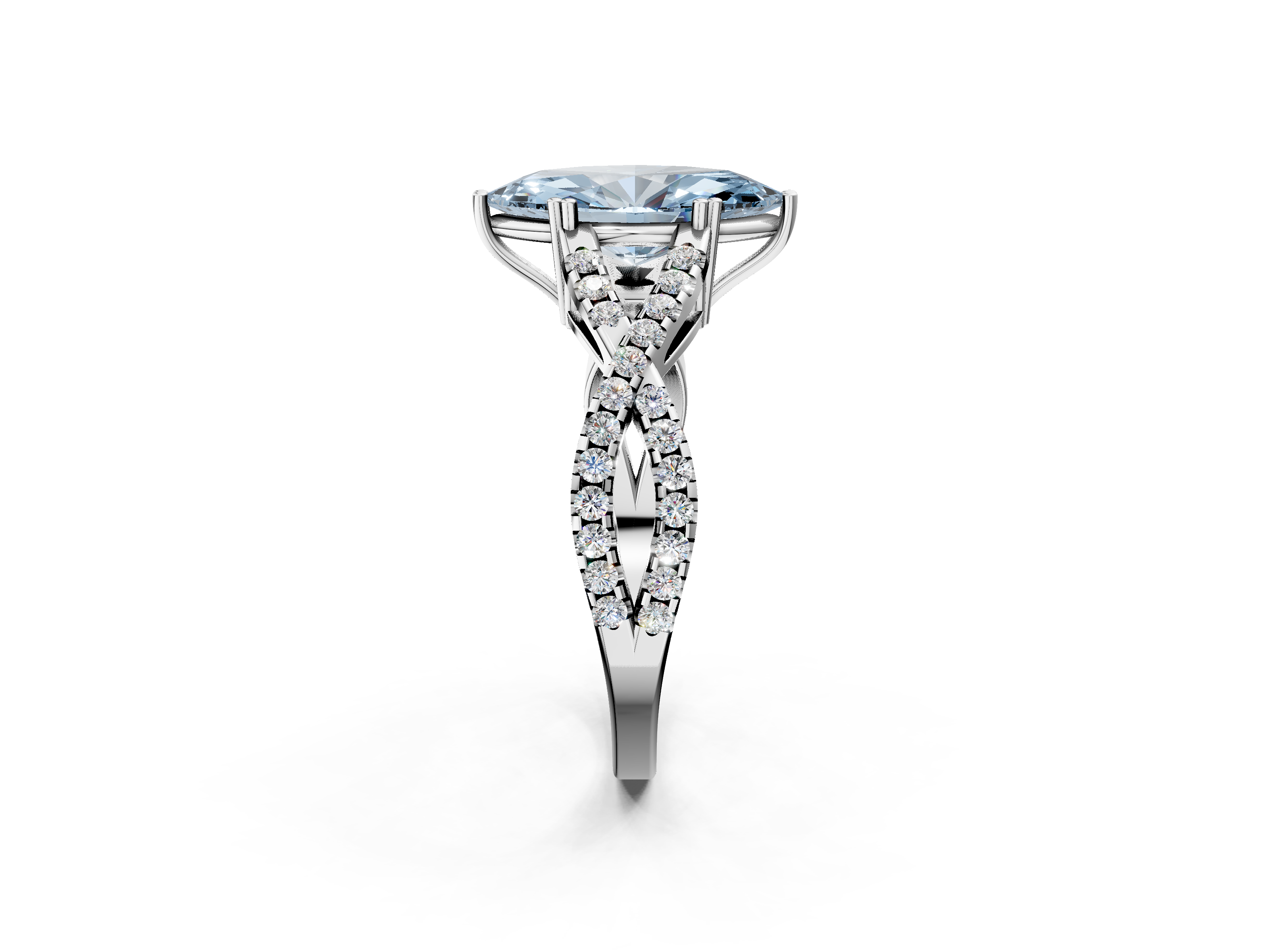 White gold Fancy Blue Marquise  Solitaire Twist Band with Pavé Setting and Four-Prong Setting_19