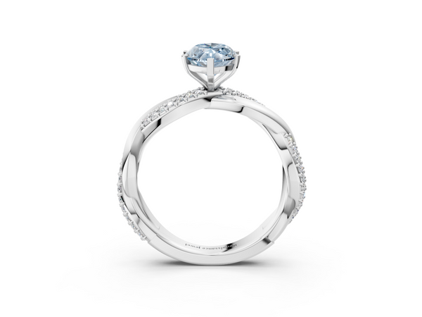 Platinum Fancy Blue Marquise  Solitaire Twist Band with Pave Prong Setting