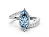 White gold Fancy Blue Marquise  Solitaire Twist Band with Pave Set Diamonds and Four-Prong Setting_108