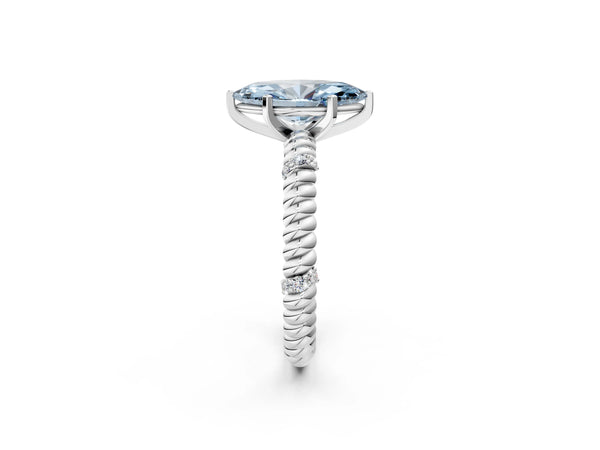 Platinum Fancy Blue Marquise  Solitaire Twisted Band Prong Set Engagement Ring