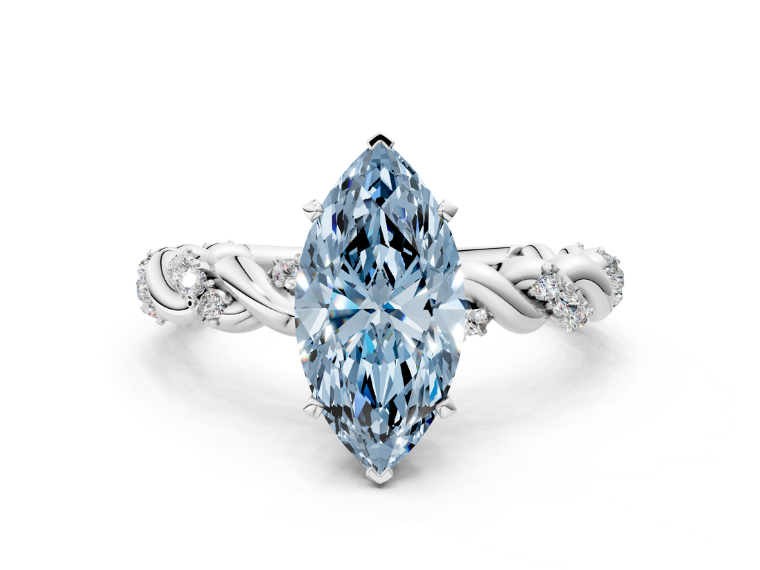 White gold Fancy Blue Marquise  Solitaire Twisted Band with Pavé Accents and Four-Prong Setting_19