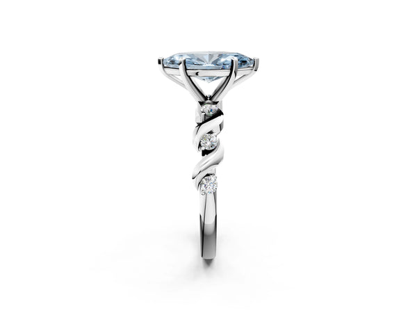 White gold Fancy Blue Marquise  Solitaire Twisted Band with Prong Setting