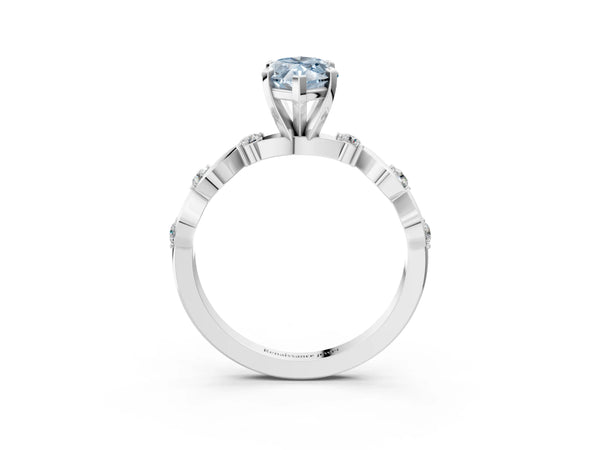 White gold Fancy Blue Marquise  Solitaire Twisted Band with Prong Setting
