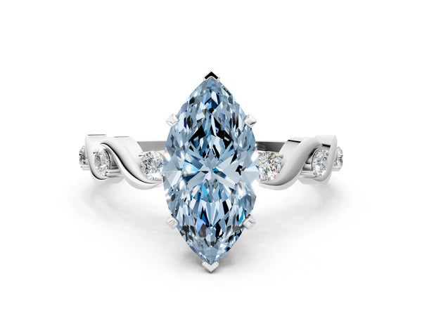 White gold Fancy Blue Marquise  Solitaire Twisted Band with Prong Setting
