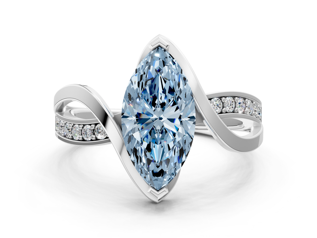 White gold Fancy Blue Marquise  Solitaire Twisted Band with Prong Setting_3