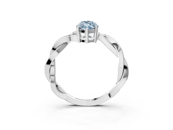 Platinum Fancy Blue Marquise  Solitaire Twisted Pave Diamond Ring with Four-Prong Setting