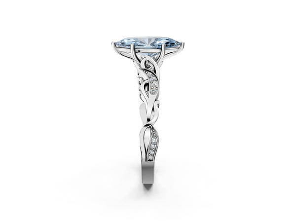 White gold Fancy Blue Marquise  Solitaire Vine Band with Milgrain Prong Setting