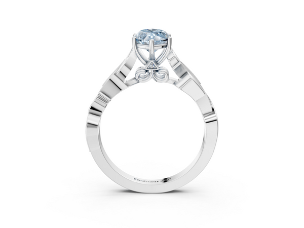 White gold Fancy Blue Marquise  Solitaire Vine Band with Milgrain Prong Setting