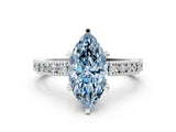 White gold Fancy Blue Marquise  Solitaire with Pavé Band and Four-Prong Setting_347