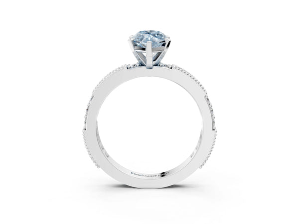 White gold Fancy Blue Marquise  Solitaire with Pavé Band and Four-Prong Setting