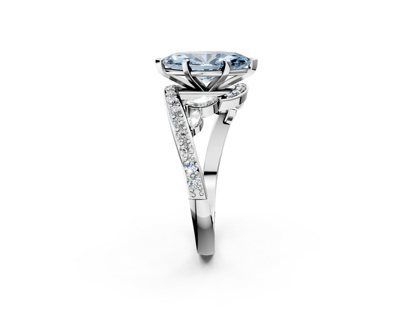 Platinum Fancy Blue Marquise  Solitaire with Pavé Twist Band and Four-Prong Setting