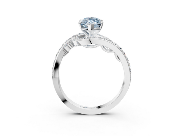 Platinum Fancy Blue Marquise  Solitaire with Pavé Twist Band and Four-Prong Setting