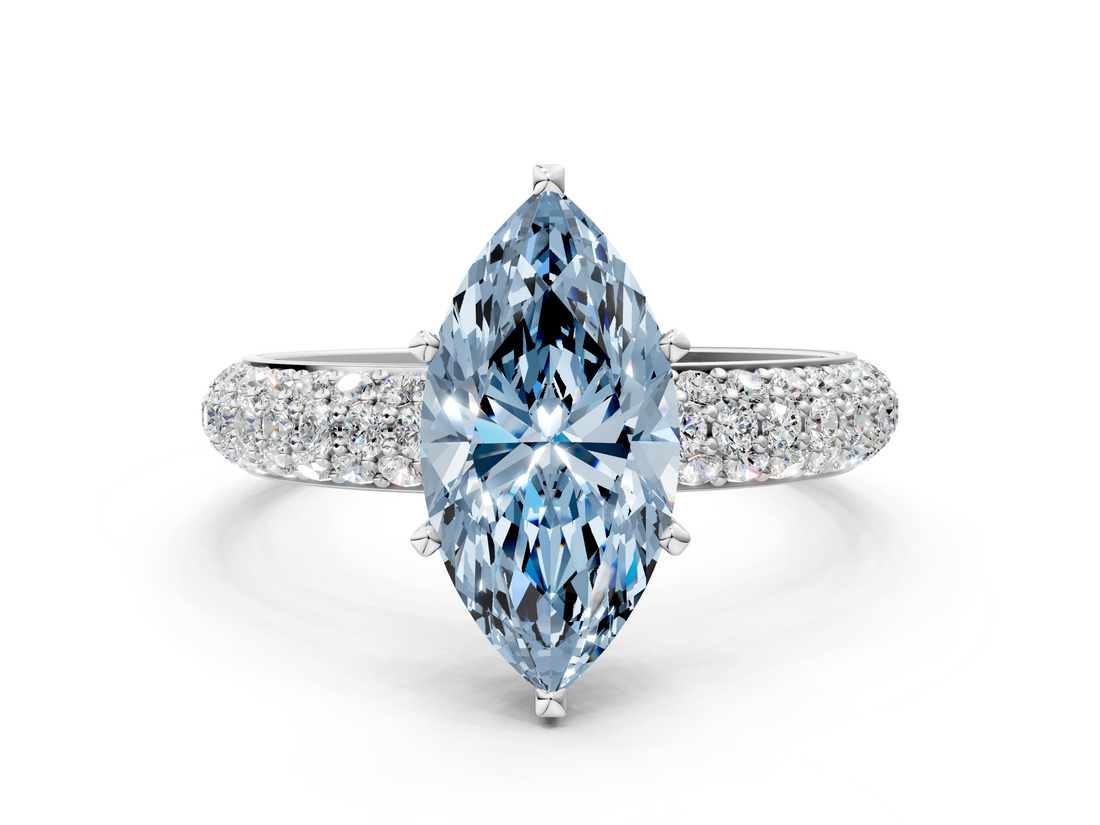 White gold Fancy Blue Marquise  Solitaire with Pave Band and Four-Prong Setting_3