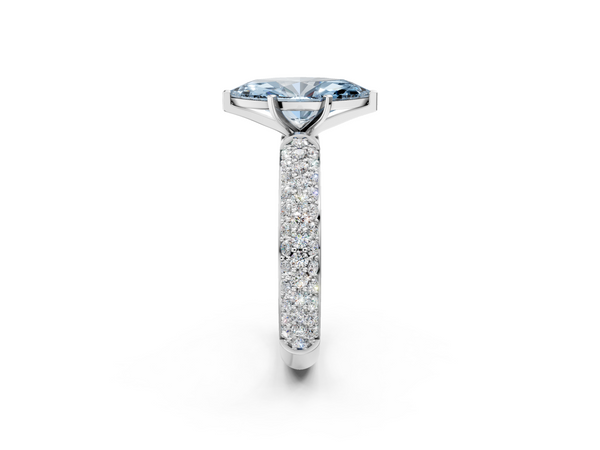 Platinum Fancy Blue Marquise  Diamond Solitaire Ring with Prong Setting and Pavé Band