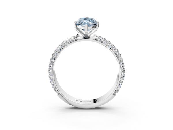 Platinum Fancy Blue Marquise  Diamond Solitaire Ring with Prong Setting and Pavé Band