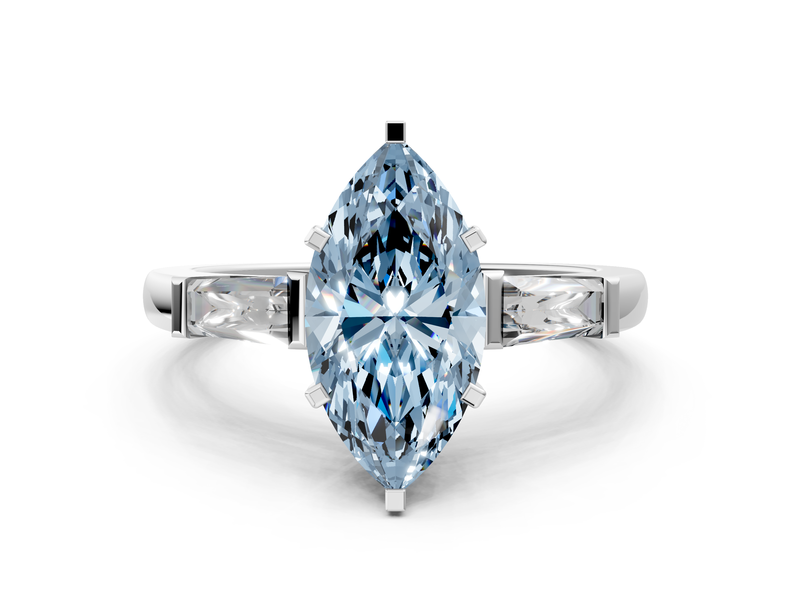 White gold Fancy Blue Marquise  Solitaire with Tapered Baguette Side Stones on a Classic Band with Four-Prong Setting_45