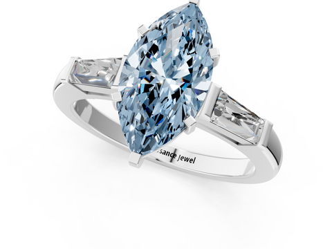 White gold Fancy Blue Marquise  Solitaire with Tapered Baguette Side Stones on a Classic Band with Four-Prong Setting_46