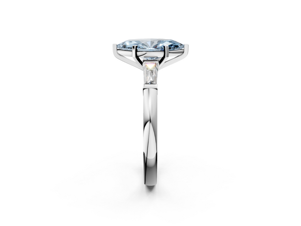 White gold Fancy Blue Marquise  Solitaire with Tapered Baguette Side Stones on a Classic Band with Four-Prong Setting