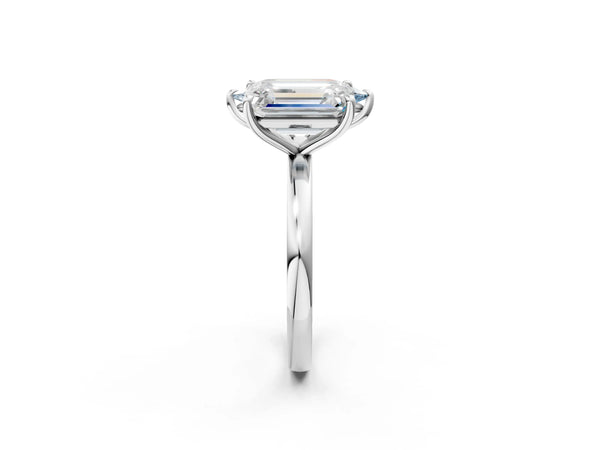 White gold Fancy Blue Marquise  and Emerald Cut Toi Moi Ring with Prong Setting