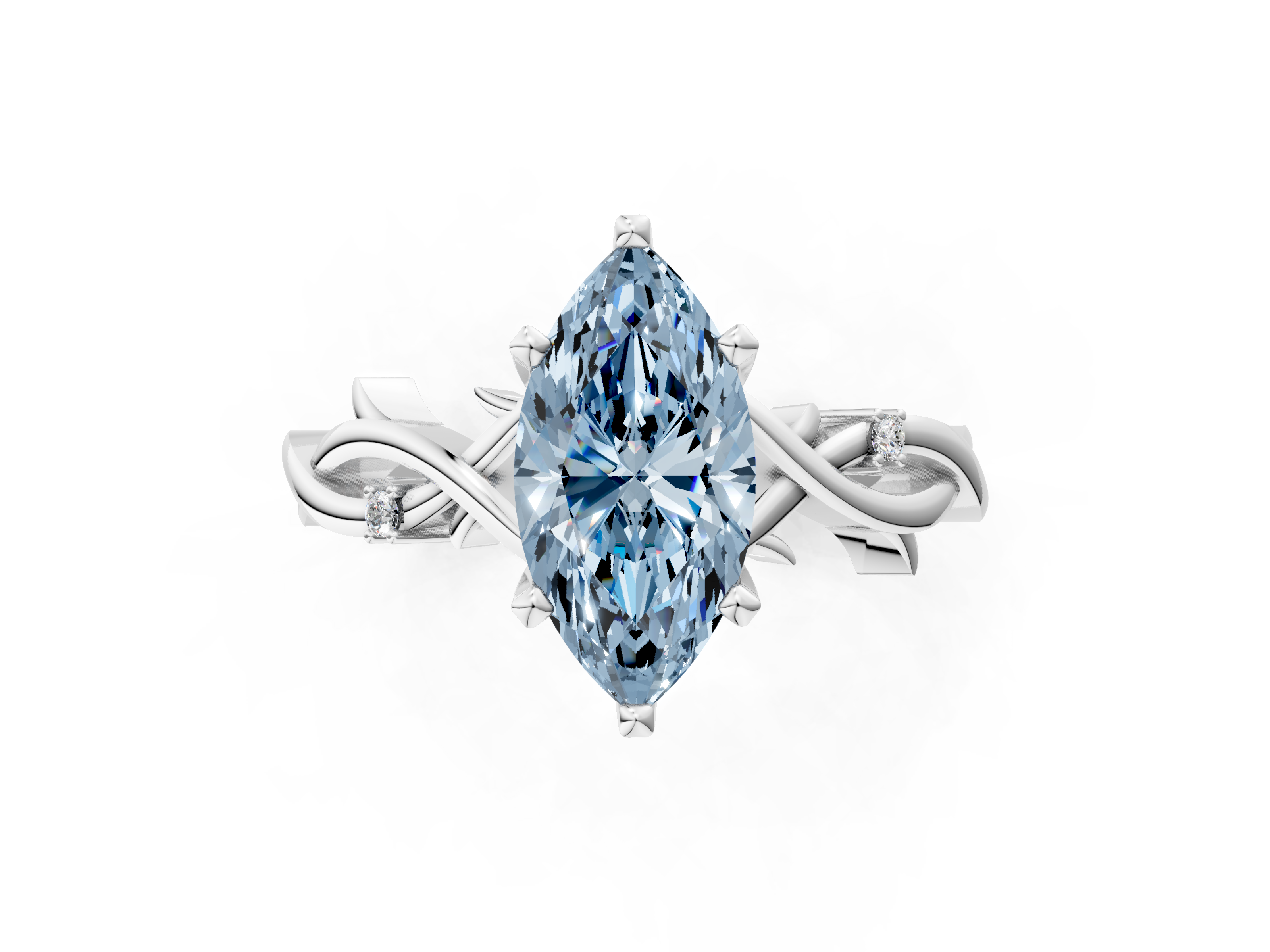 White gold Fancy Blue Marquise cut Solitaire Twisted Band Prong Setting Ring_131