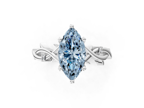 White gold Fancy Blue Marquise cut Solitaire Twisted Band Prong Setting Ring_131