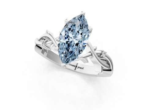 White gold Fancy Blue Marquise cut Solitaire Twisted Band Prong Setting Ring_132