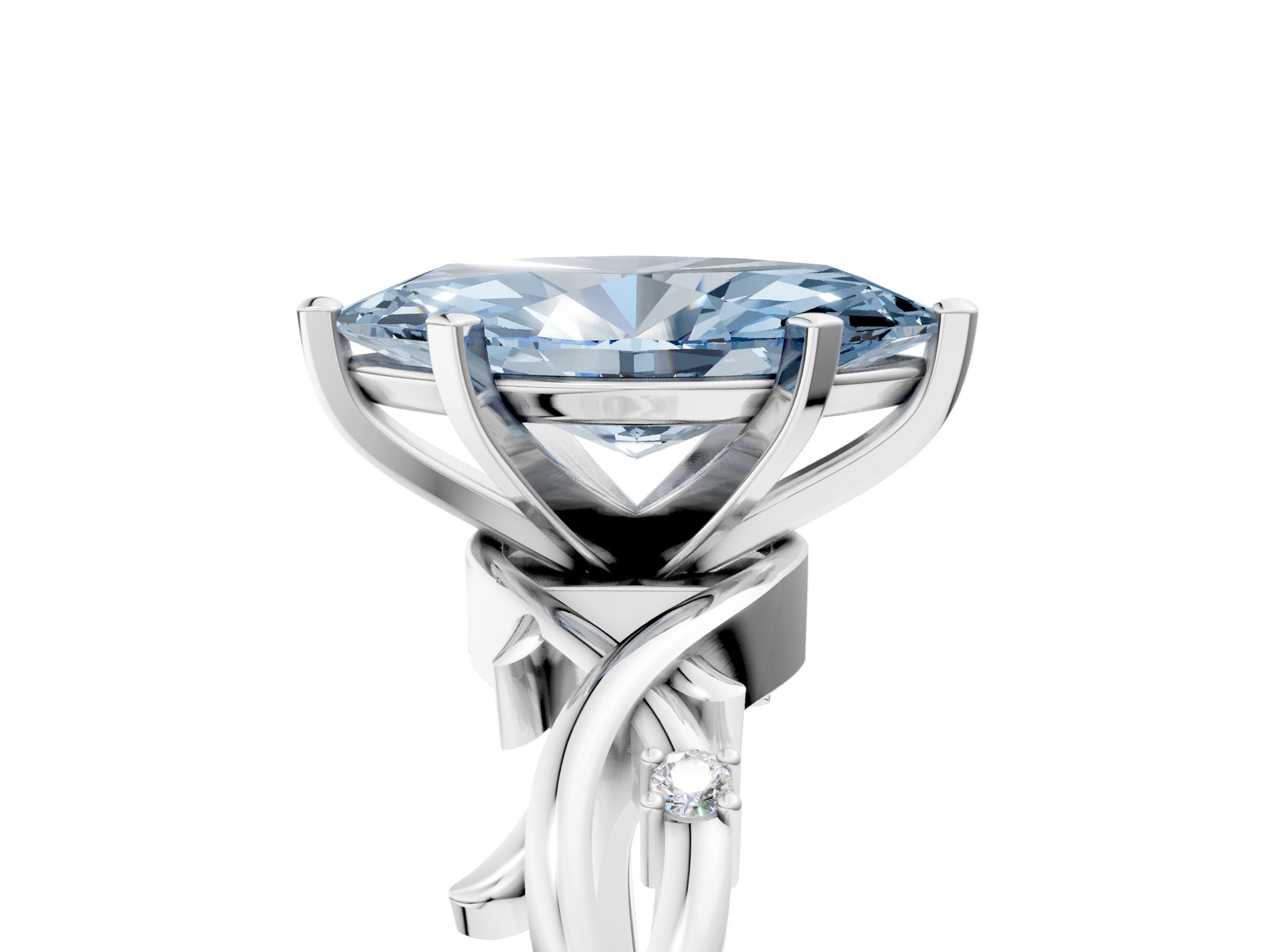 White gold Fancy Blue Marquise cut Solitaire Twisted Band Prong Setting Ring_136
