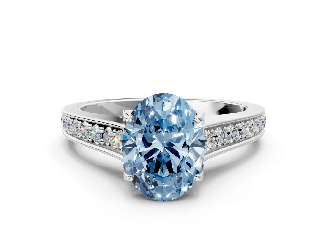 White gold Fancy Blue Oval  Brilliant Cut Diamond Engagement Ring with Pavé Band and Four-Prong Setting_49