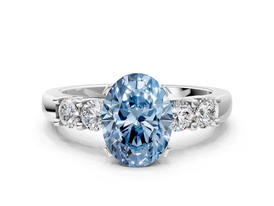 White gold Fancy Blue Oval  Brilliant Cut Diamond Five-Stone Prong Set Engagement Ring with Channel Band_3