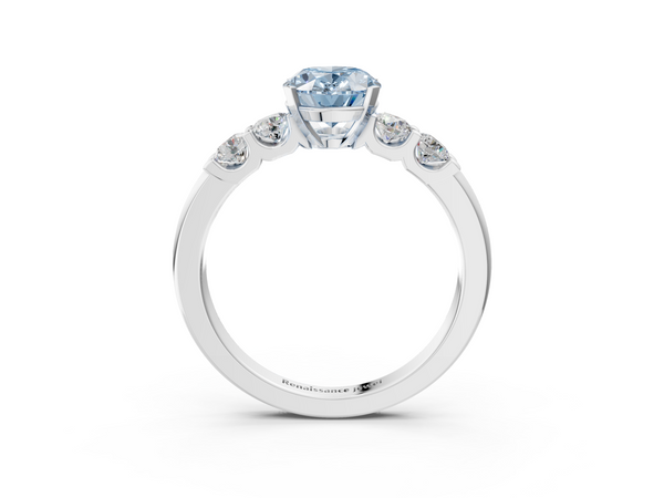 Platinum Fancy Blue Oval  Brilliant Cut Diamond Five-Stone Prong Set Engagement Ring with Channel Band