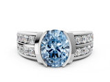 White gold Fancy Blue Oval  Brilliant Diamond Channel Set Wide Band Ring with Bezel Setting_56