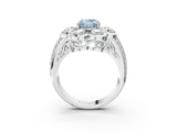 White gold Fancy Blue Oval  Brilliant Flower Halo Diamond Split Shank Ring_108