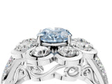 White gold Fancy Blue Oval  Brilliant Flower Halo Diamond Split Shank Ring_115