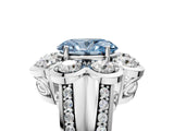 White gold Fancy Blue Oval  Brilliant Flower Halo Diamond Split Shank Ring_116