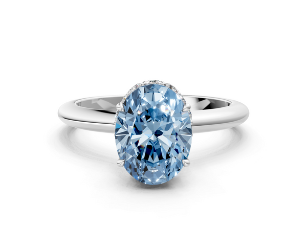 White gold Fancy Blue Oval  Brilliant Solitaire Engagement Ring with Six-Prong Setting and Classic Band