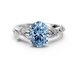 White gold Fancy Blue Oval  Brilliant Solitaire with Leaf Motif Band and Four-Prong Setting_62