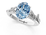 White gold Fancy Blue Oval  Brilliant Solitaire with Leaf Motif Band and Four-Prong Setting_63