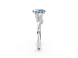 White gold Fancy Blue Oval  Brilliant Solitaire with Leaf Motif Band and Four-Prong Setting_64