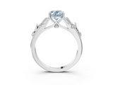 White gold Fancy Blue Oval  Brilliant Solitaire with Leaf Motif Band and Four-Prong Setting_66