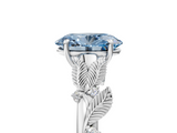 White gold Fancy Blue Oval  Brilliant Solitaire with Leaf Motif Band and Four-Prong Setting_68