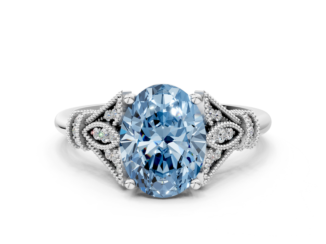 White gold Fancy Blue Oval  Brilliant Solitaire with Pave Band and Four-Prong Setting_20