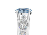 White gold Fancy Blue Oval  Brilliant Solitaire with Side Stones on a Pave Band and Four-Prong Setting_66