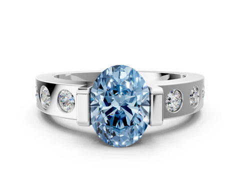 White gold Fancy Blue Oval Cut Brilliant Channel-Set Diamond Ring with Bezel Prong Setting_1