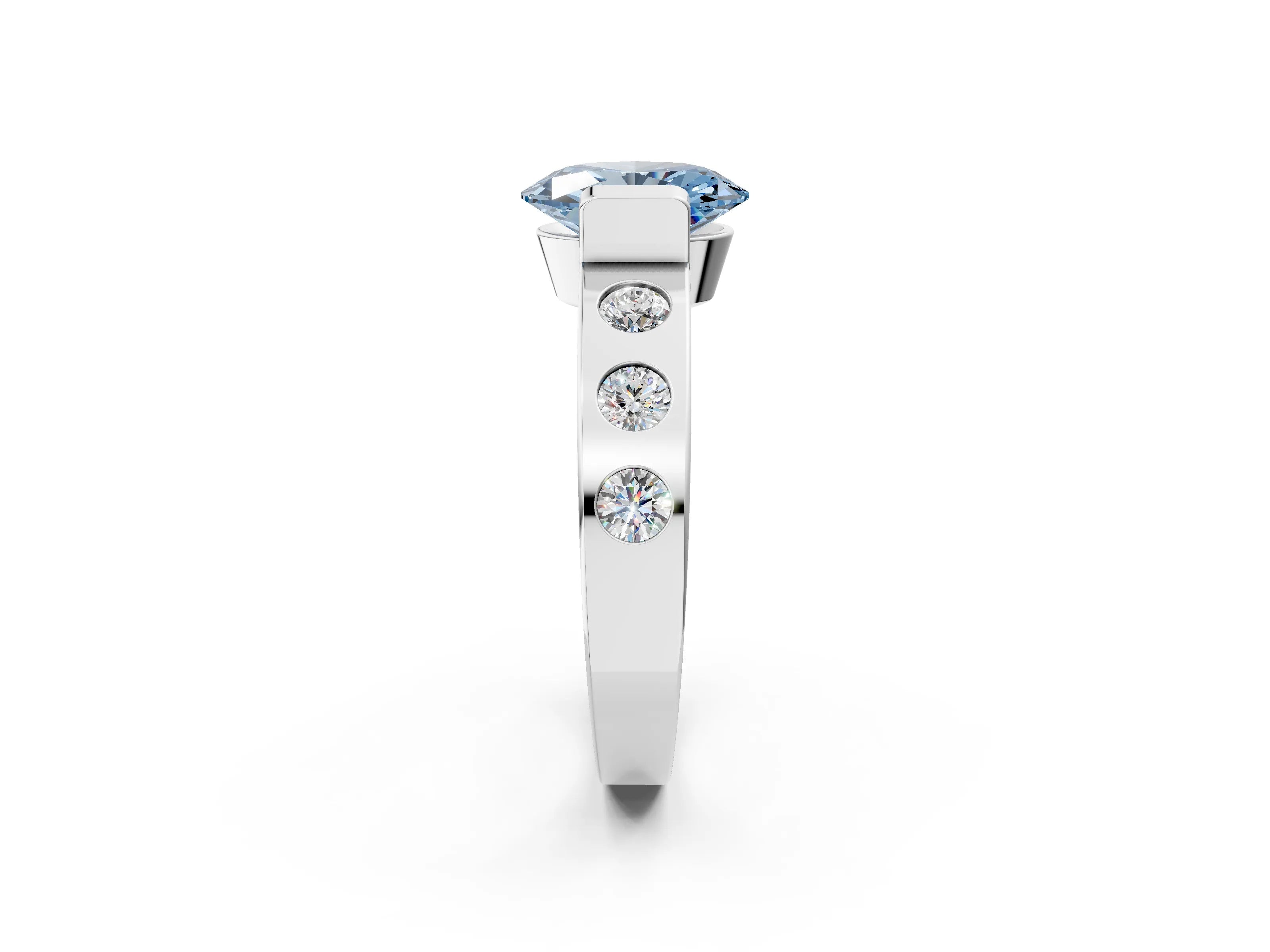 White gold Fancy Blue Oval Cut Brilliant Channel-Set Diamond Ring with Bezel Prong Setting_2