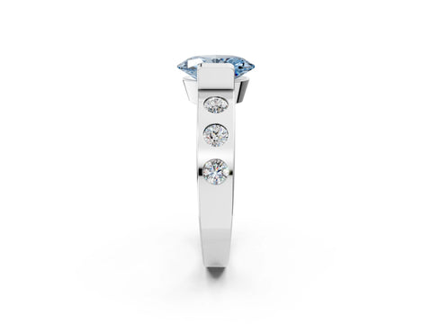White gold Fancy Blue Oval Cut Brilliant Channel-Set Diamond Ring with Bezel Prong Setting_2