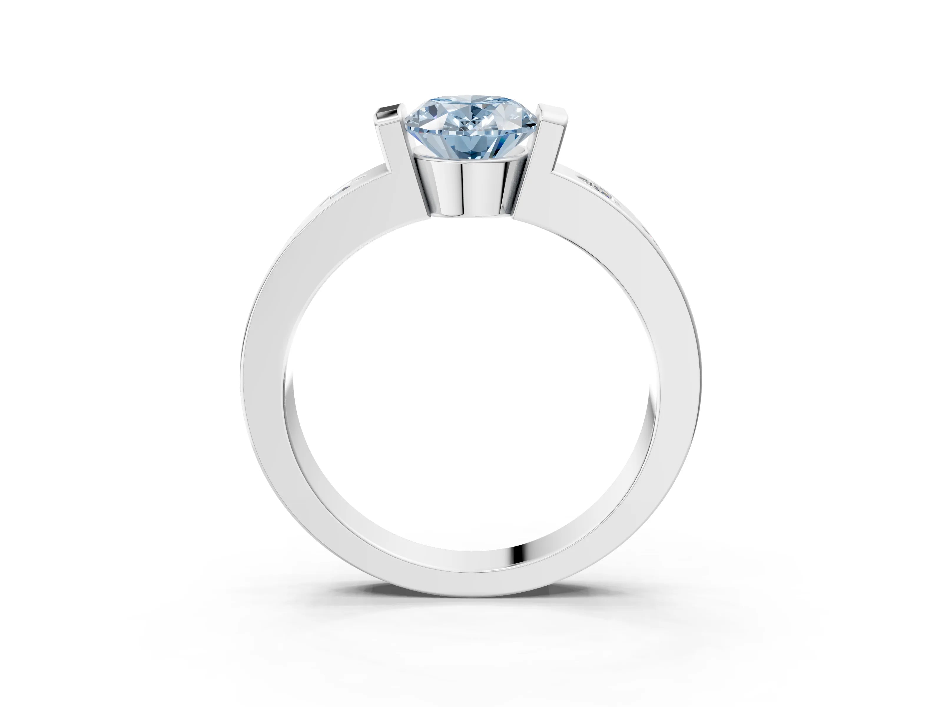 White gold Fancy Blue Oval Cut Brilliant Channel-Set Diamond Ring with Bezel Prong Setting_3