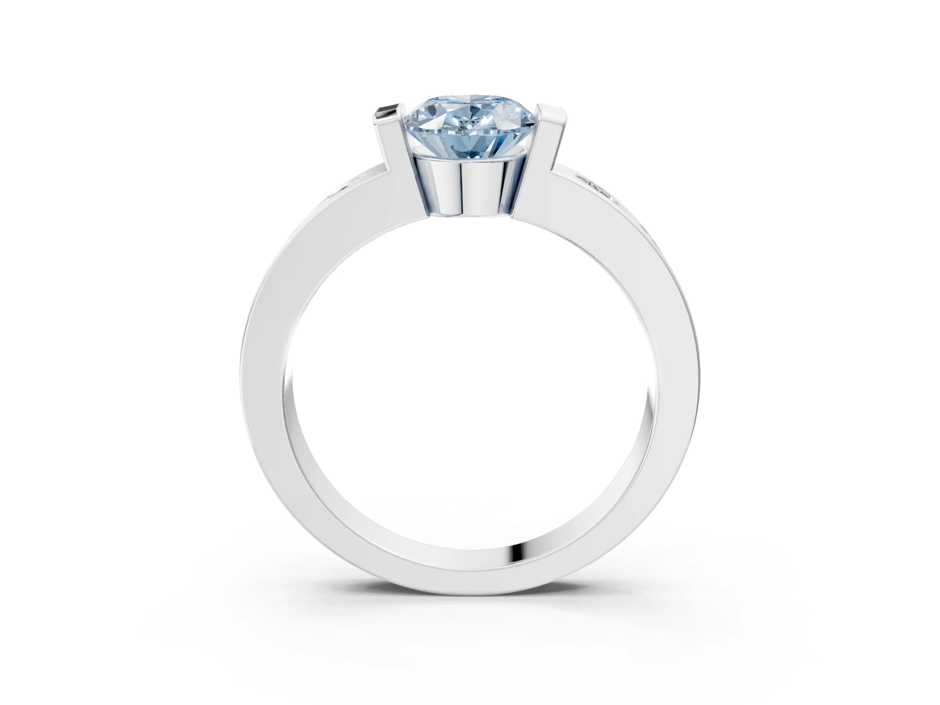 White gold Fancy Blue Oval Cut Brilliant Channel-Set Diamond Ring with Bezel Prong Setting_3