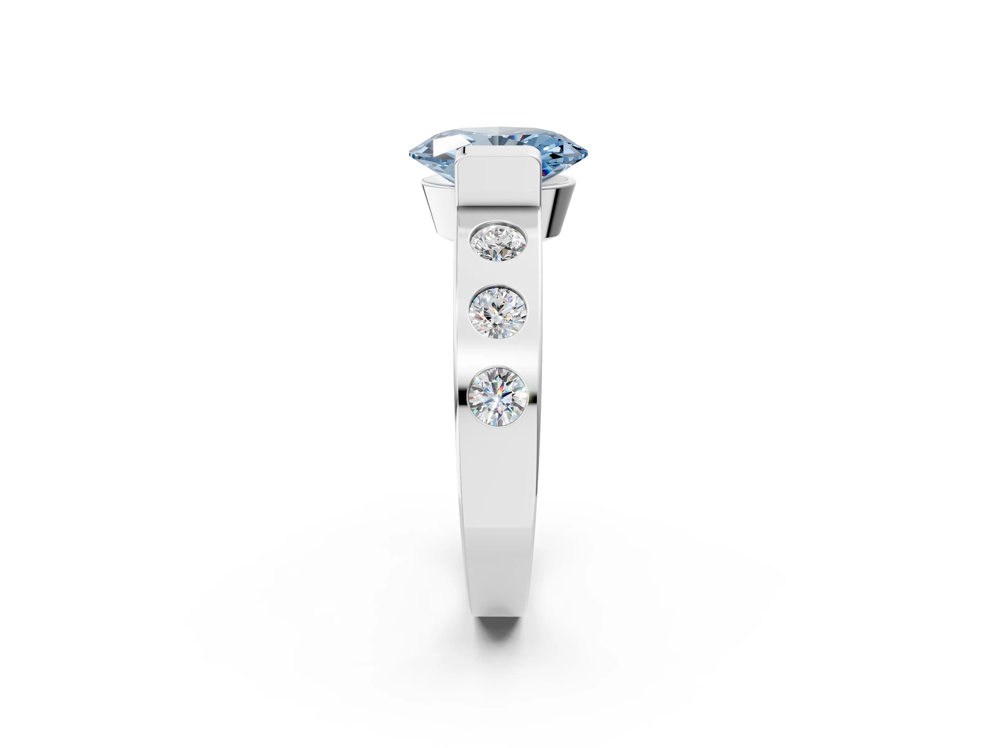 White gold Fancy Blue Oval Cut Brilliant Channel-Set Diamond Ring with Bezel Prong Setting_3