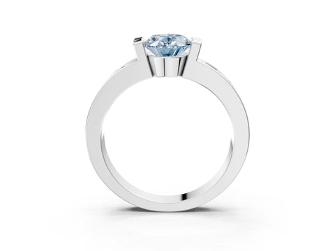 White gold Fancy Blue Oval Cut Brilliant Channel-Set Diamond Ring with Bezel Prong Setting_3