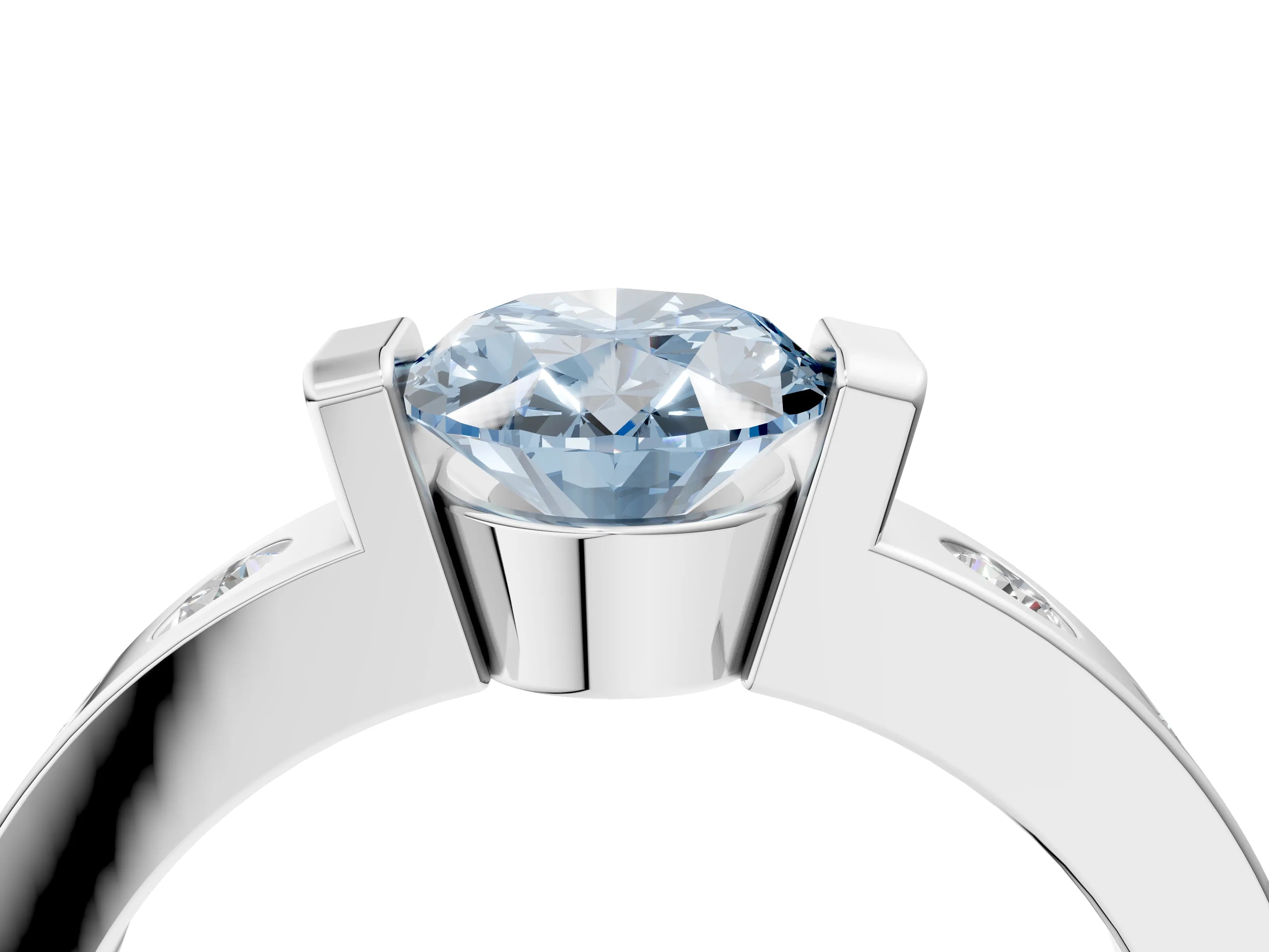 White gold Fancy Blue Oval Cut Brilliant Channel-Set Diamond Ring with Bezel Prong Setting_4